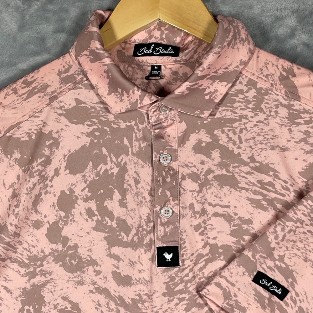 Bad Birdie Mens Pink Marble Abstract Camo Performance Golf Polo Shirt Size M
